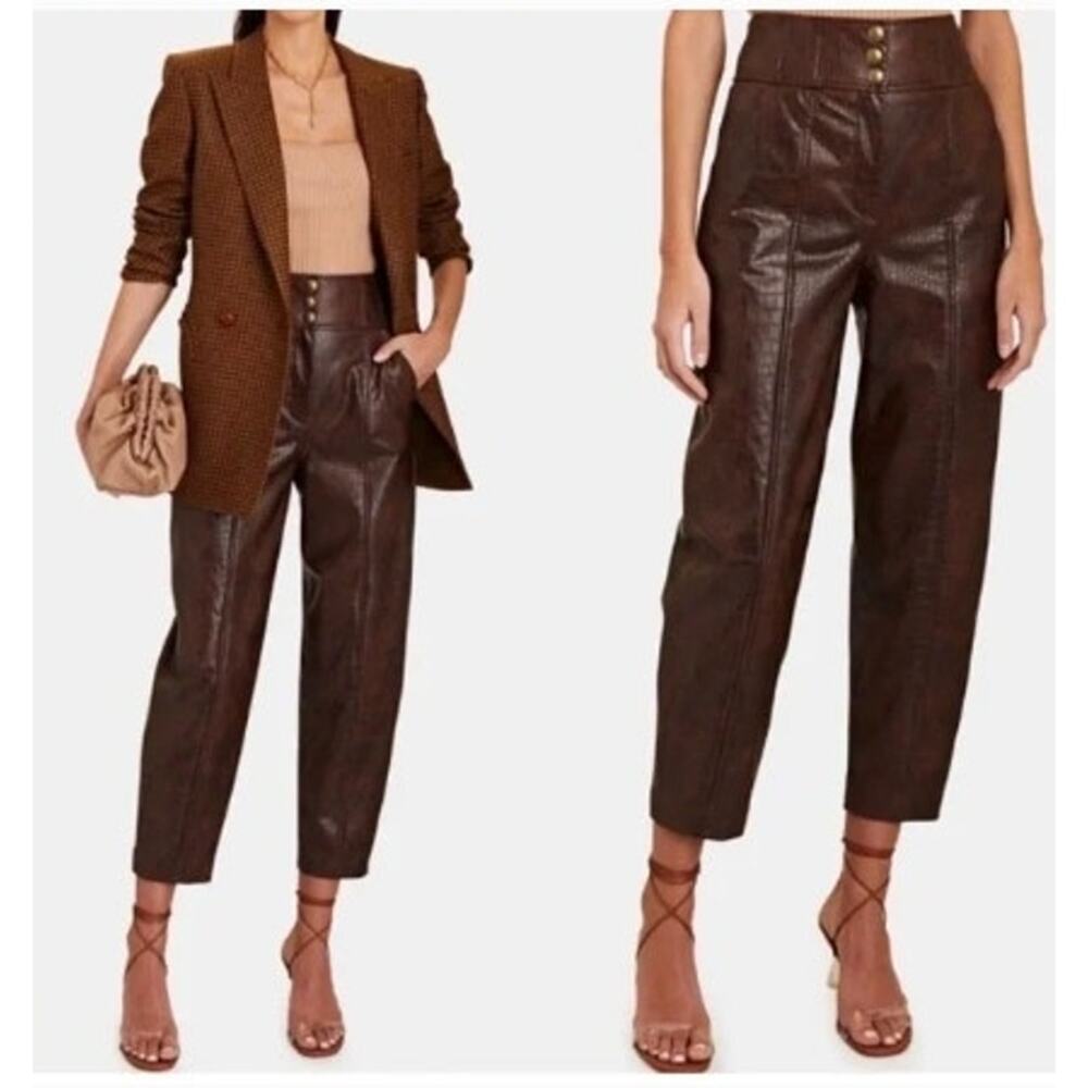 Veronica Beard Carabella Faux Leather‎ Barrel-Leg Style Cropped Pants Size 00